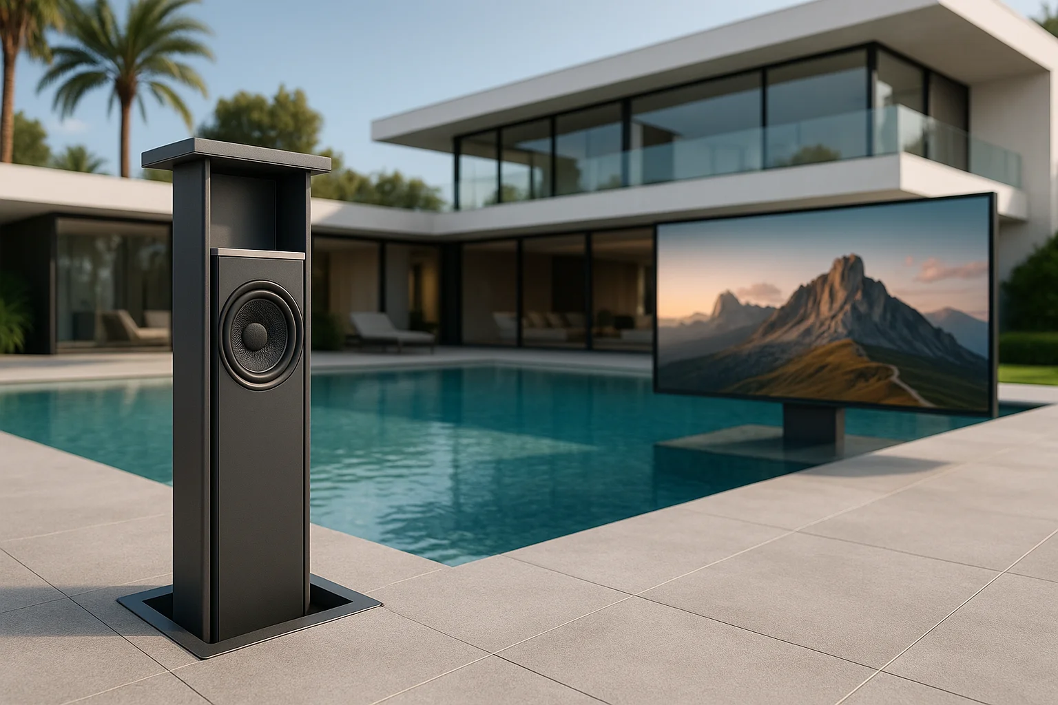 CINEMAX retractable high-fidelity audio system for outdoor
